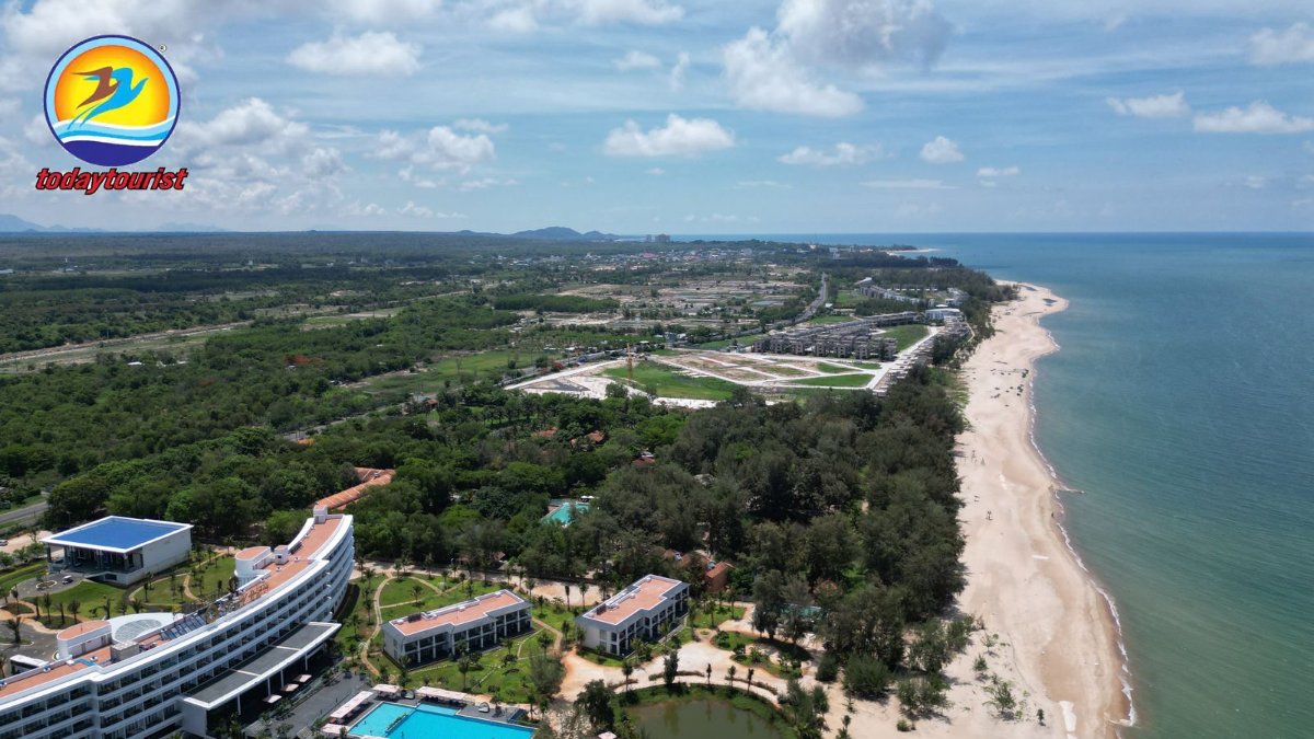 Beautiful aerial view of a luxury beachfront resort in Hồ Tràm, Vietna