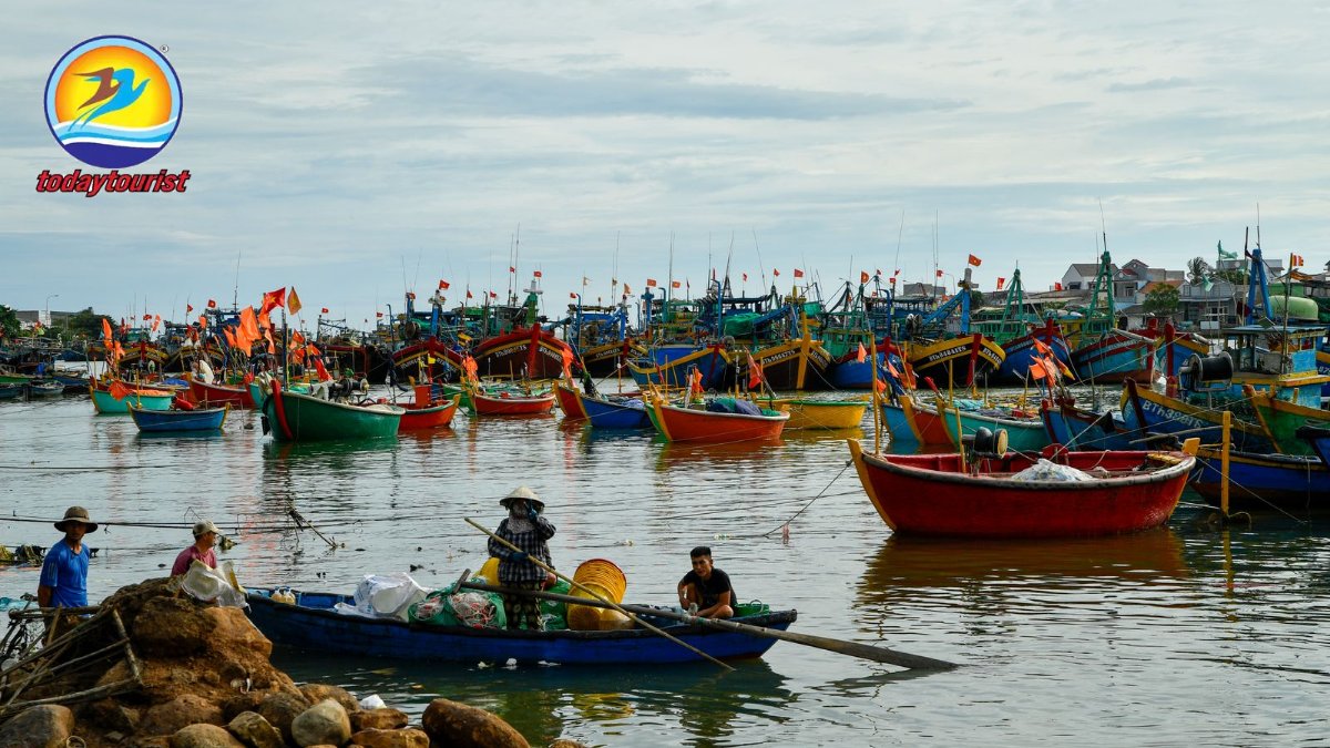 Colorful traditional boats in Phan Thiet harbor showcasing Vietnam's v